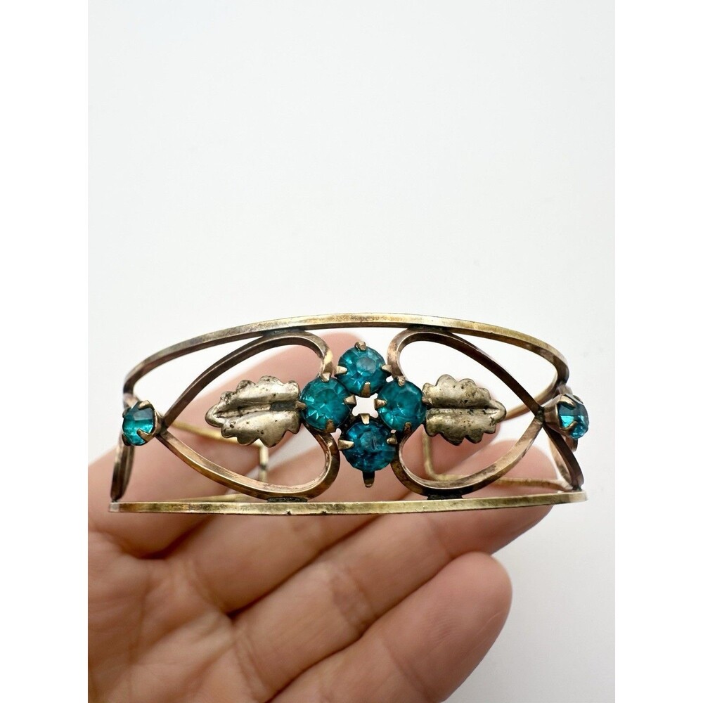 Vintage 12k Gold Filled Rhinestone Cuff Bracelet 7”